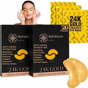 24K Gold Under Eye Patches (20 Pairs) Anti-Aging, Hydrating, Depuffing, Dark